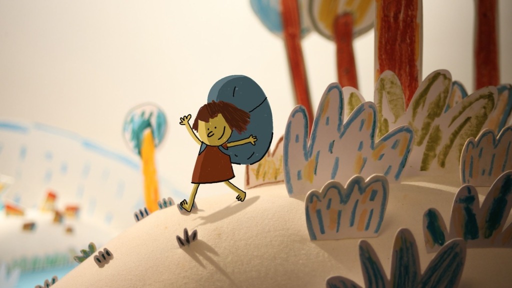 Film shot. Illustration of a girl walking among trees.