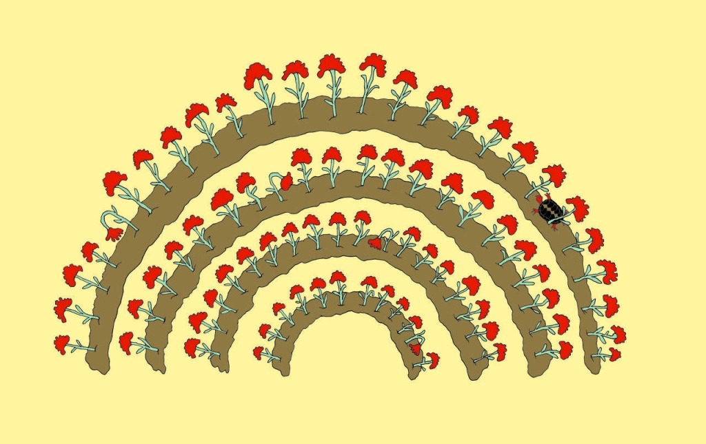 Ilustração semi circulo da assembleia com cravos.